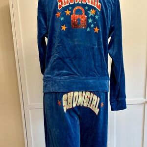 Velour 'SHOWGIRL' tracksuit 2 piece Set in Blue 8/10